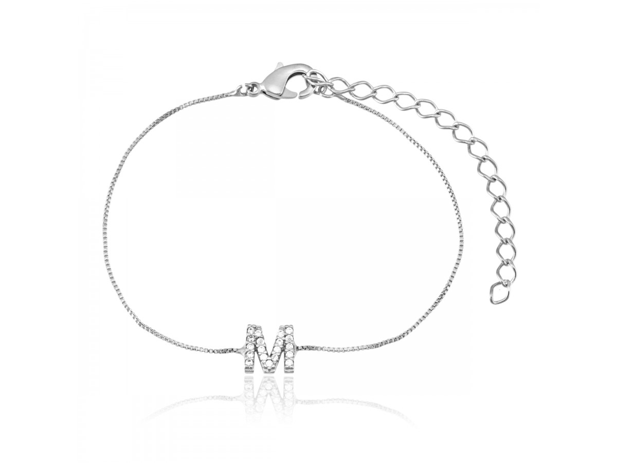 Pulseira Inicial Micro Cravação Ródio.